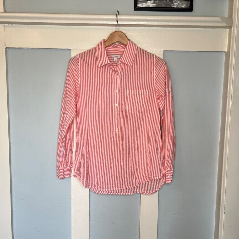 J. Crew Striped Long Sleeve Tunic Shirt with Convertible Sleeve Tabs